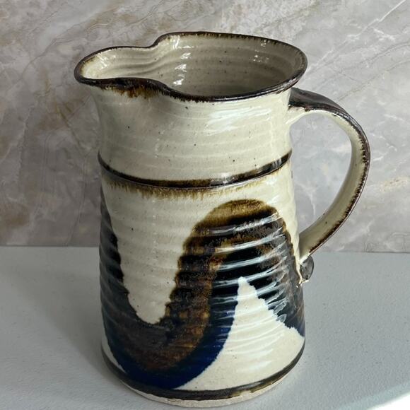 Studio Other - Studio Art Pottery Pitcher Vase Hand Thrown Glazed Brown Shades Stoneware Glossy